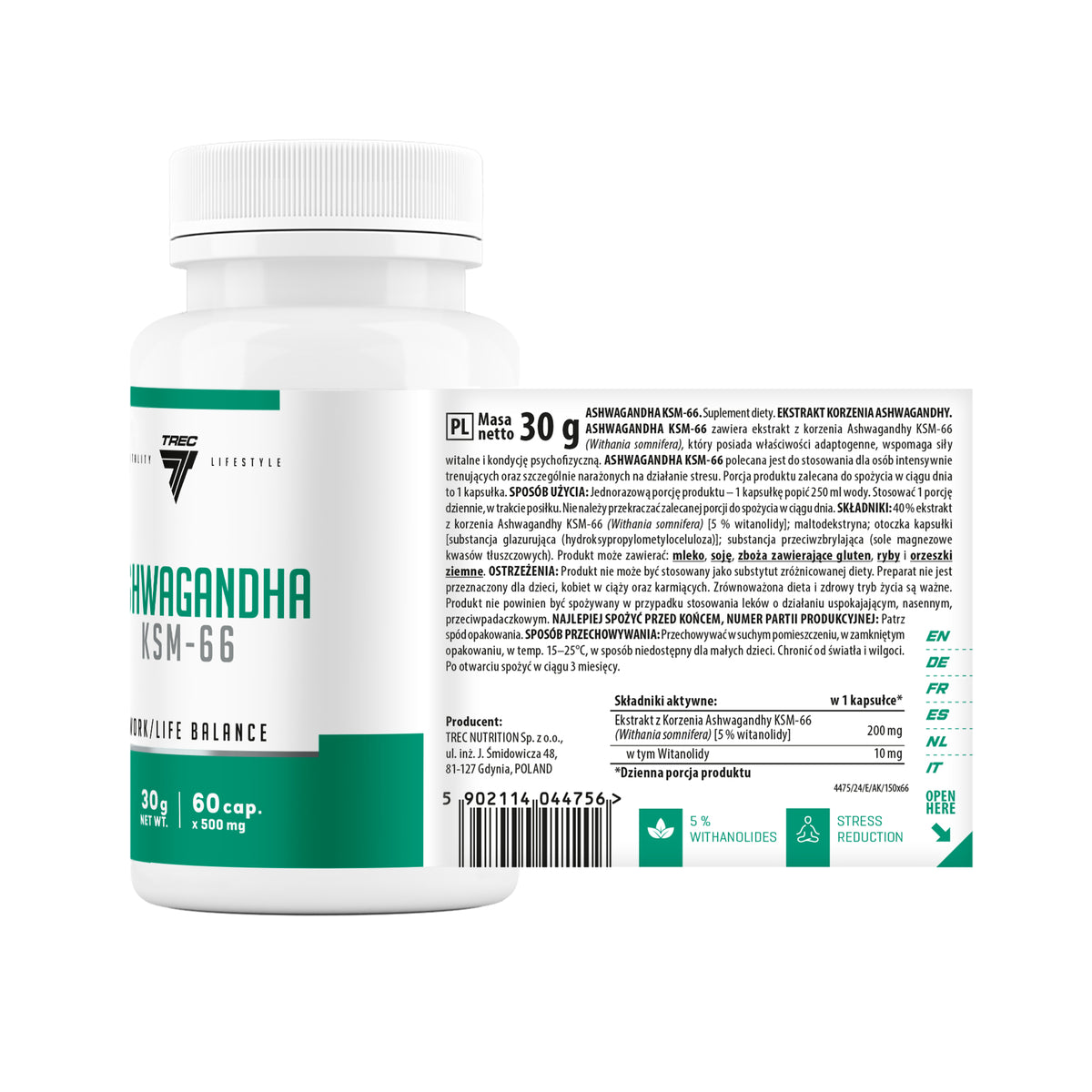 Ashwagandha KSM-66 Trec 60 cápsulas | Extracto de Withania