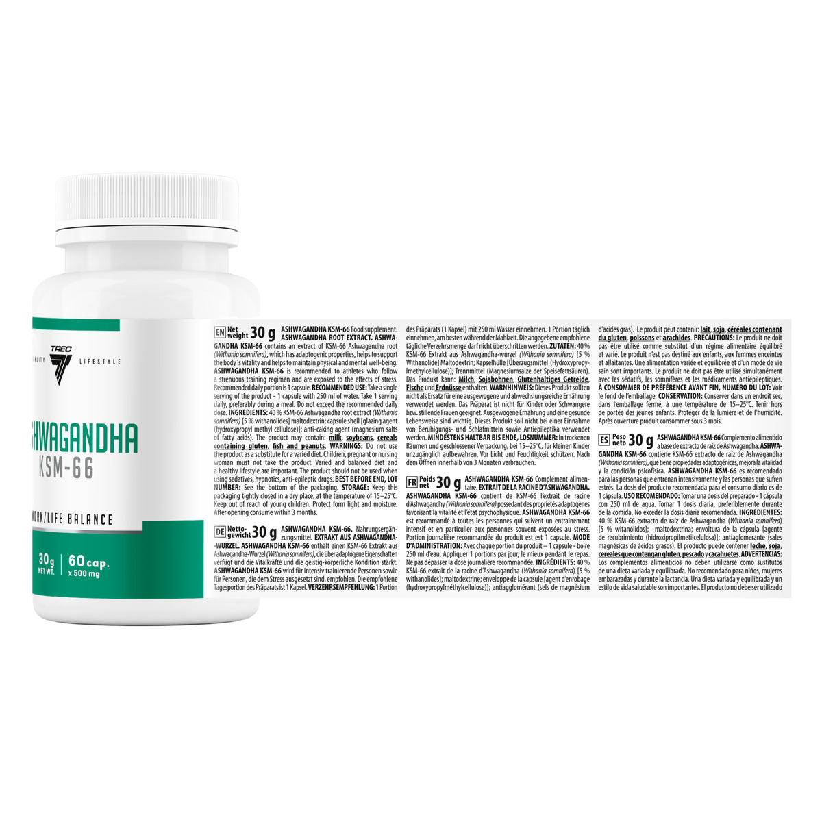 Ashwagandha KSM-66 Trec 60 cápsulas | Extracto de Withania