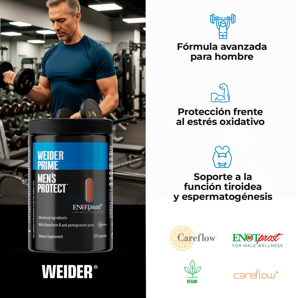 Weider Prime Men's Protect 120 cápsulas | Granada, epilobio y licopeno