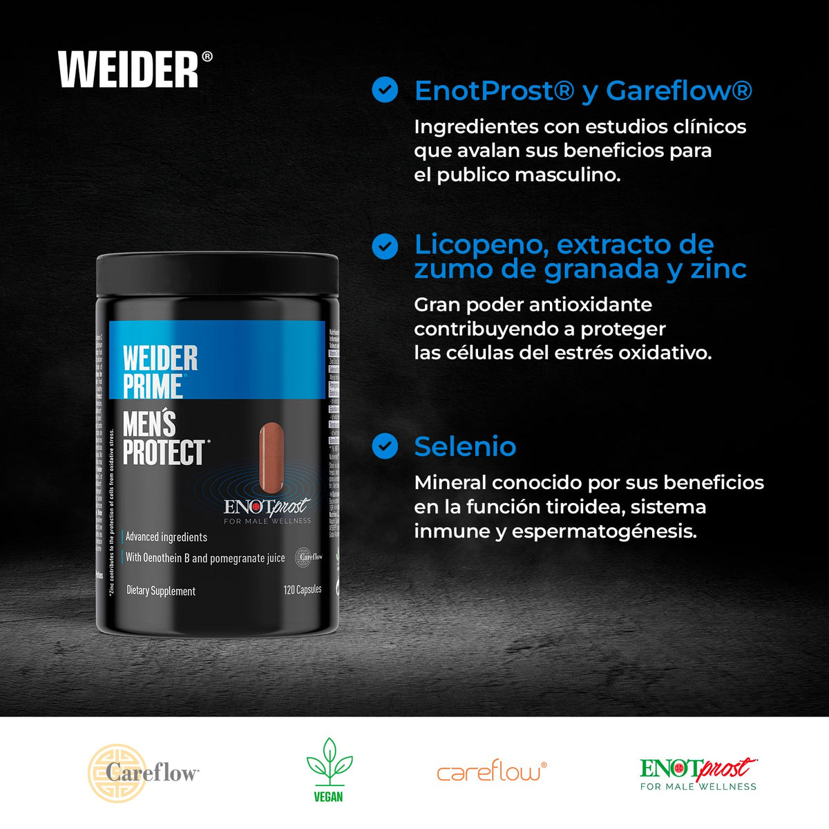 Weider Prime Men's Protect 120 cápsulas | Granada, epilobio y licopeno