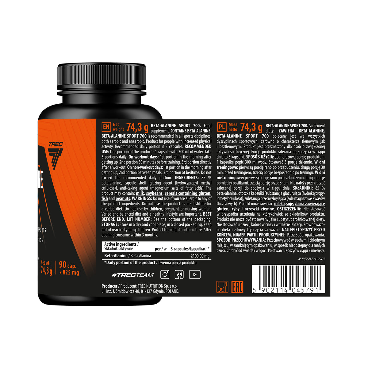 Endurance Beta Alanine 700 Trec 90 cápsulas | Beta-Alanina