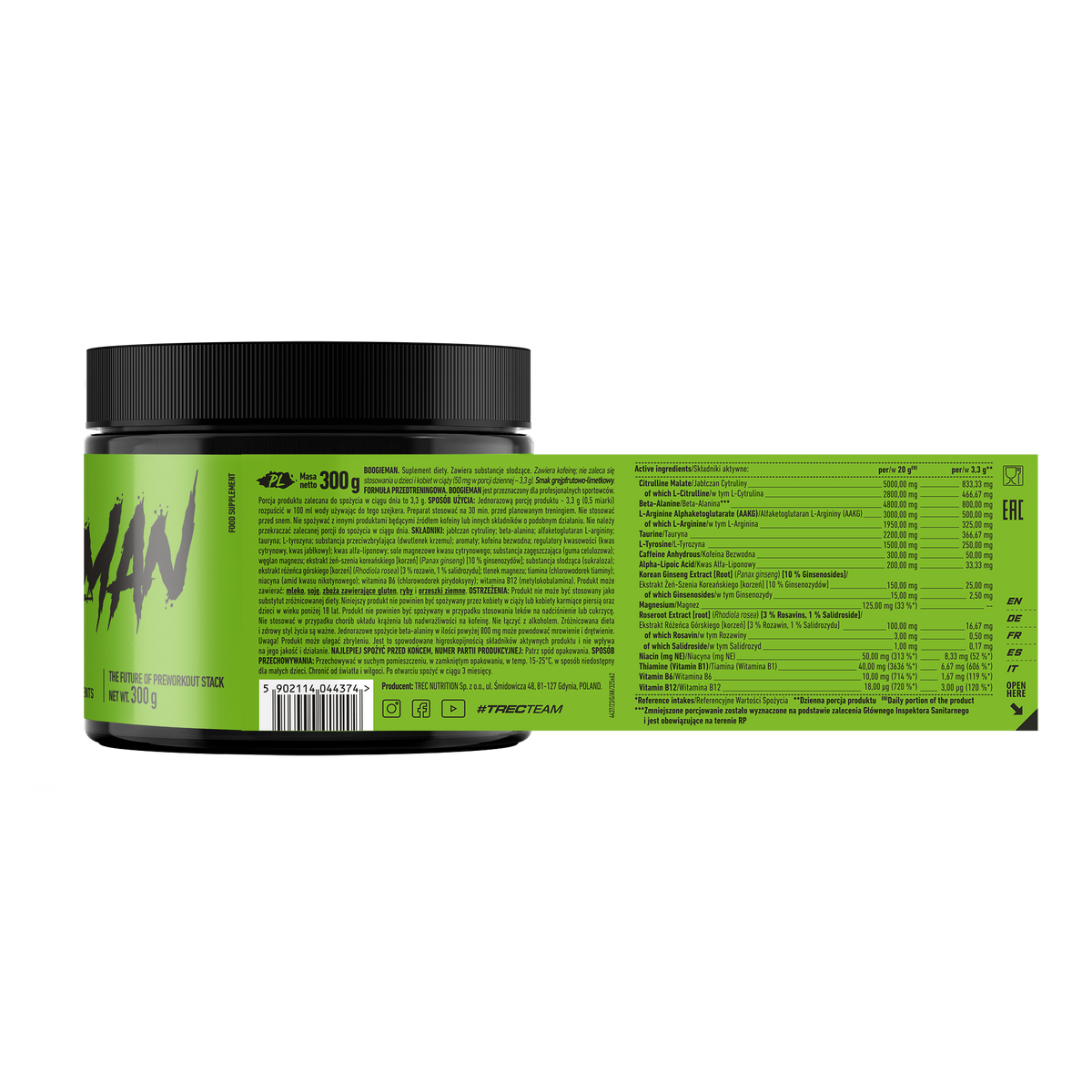 Boogieman Pre-Entreno Trec 300 g | Fórmula Pre Workout