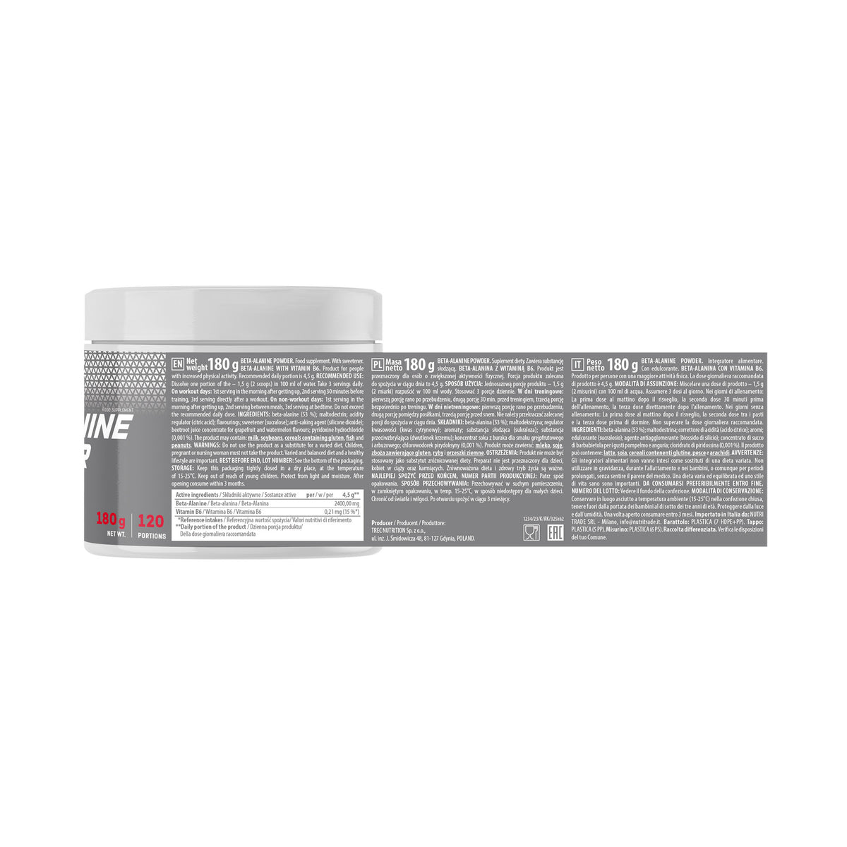 Beta Alanine Powder Trec 180 g Sandía | Beta-Alanina en Polvo