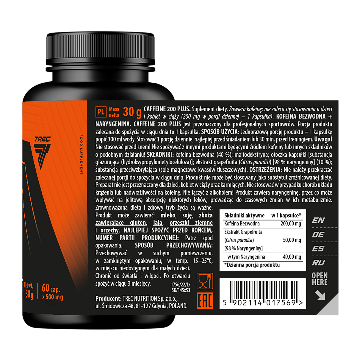 Endurance Caffeine 200 Plus Trec 60 cápsulas | Cafeína 200 mg