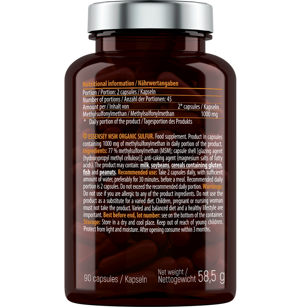 MSM Organic Essensey 90 cápsulas | Azufre orgánico