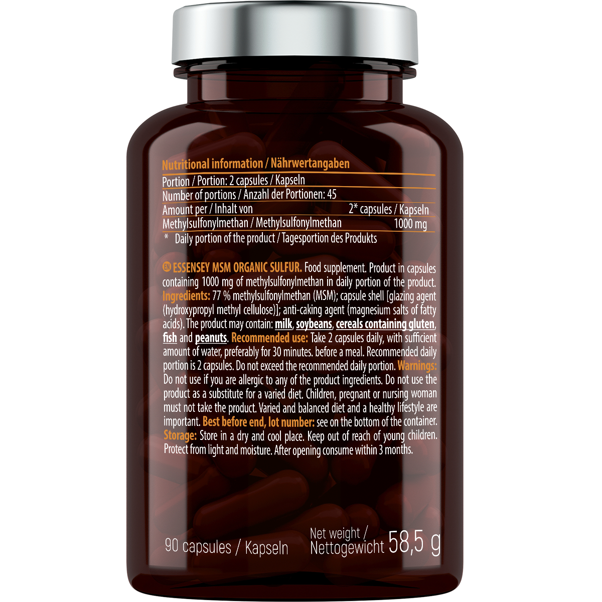 MSM Organic Essensey 90 cápsulas | Azufre orgánico