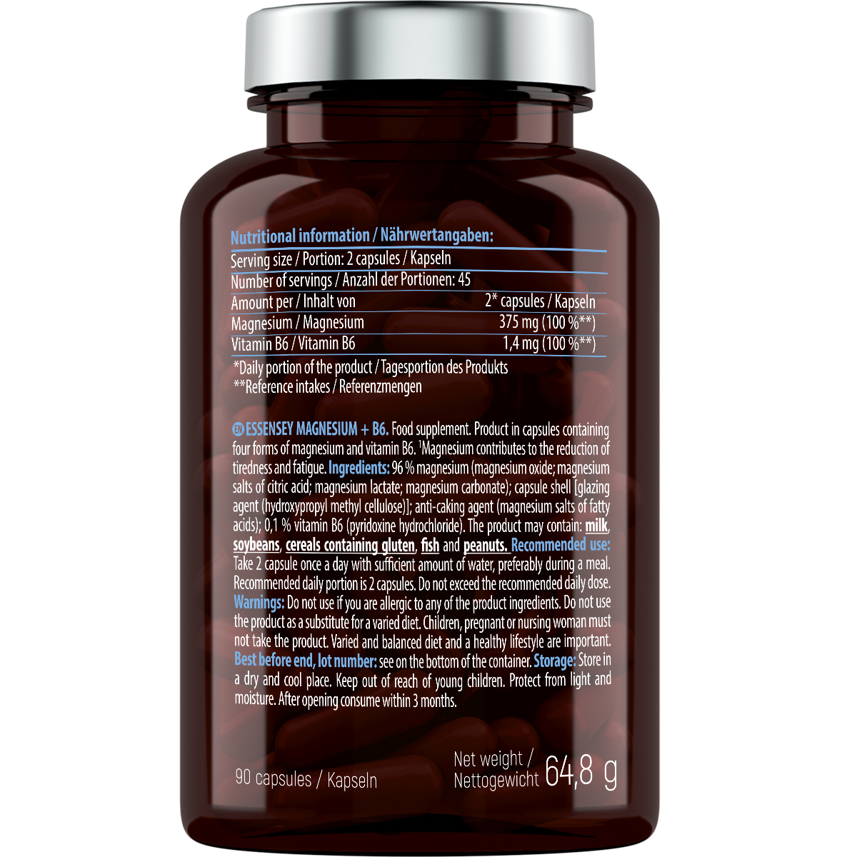 Magnesium B6 Essensey 90 cápsulas | Magnesio y B6