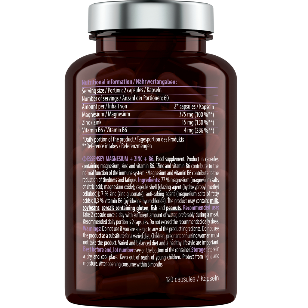 Magnesium Zinc B6 Essensey 120 cápsulas | Minerales