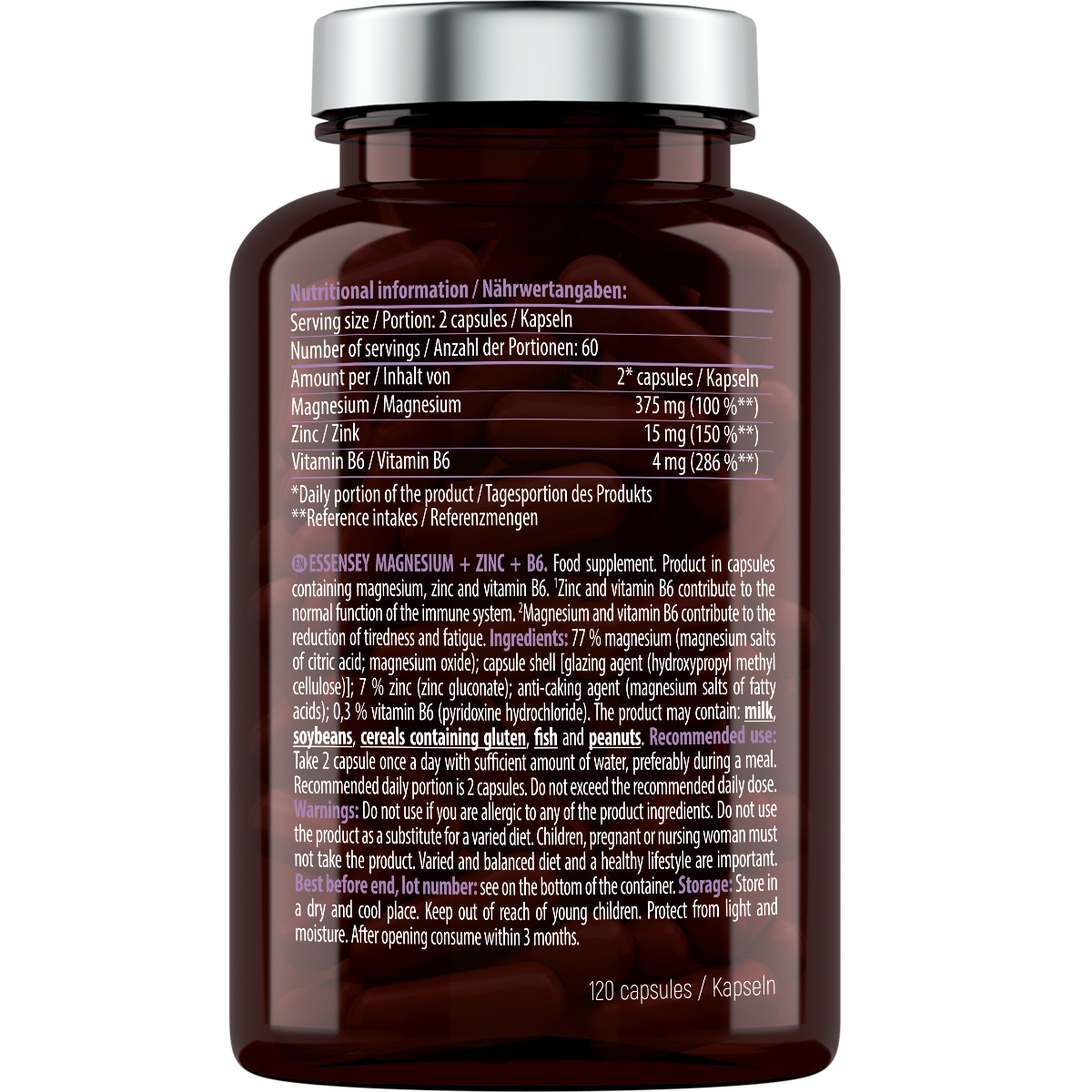 Magnesium Zinc B6 Essensey 120 cápsulas | Minerales