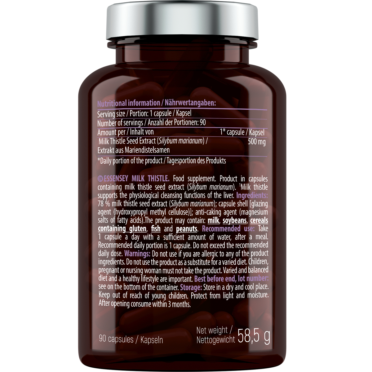 Milk Thistle Essensey 90 cápsulas | Cardo mariano