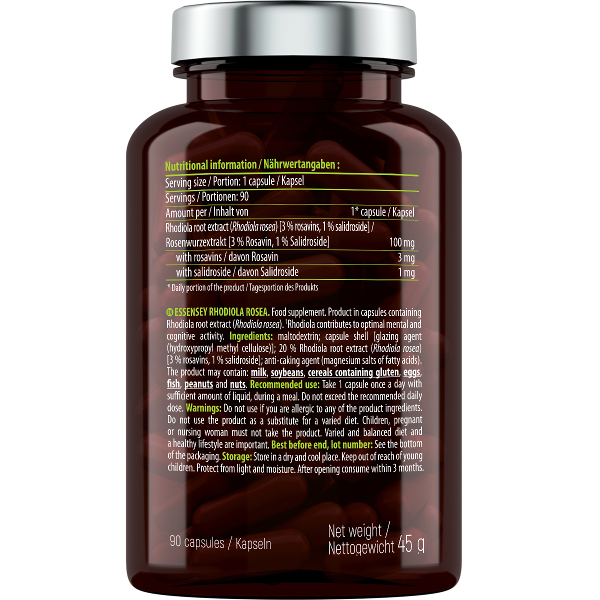 Rhodiola Rosea Essensey 90 cápsulas | Extracto vegetal