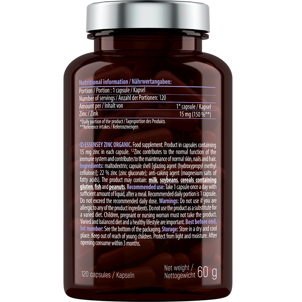 Zinc Organic Essensey 120 cápsulas | Zinc orgánico