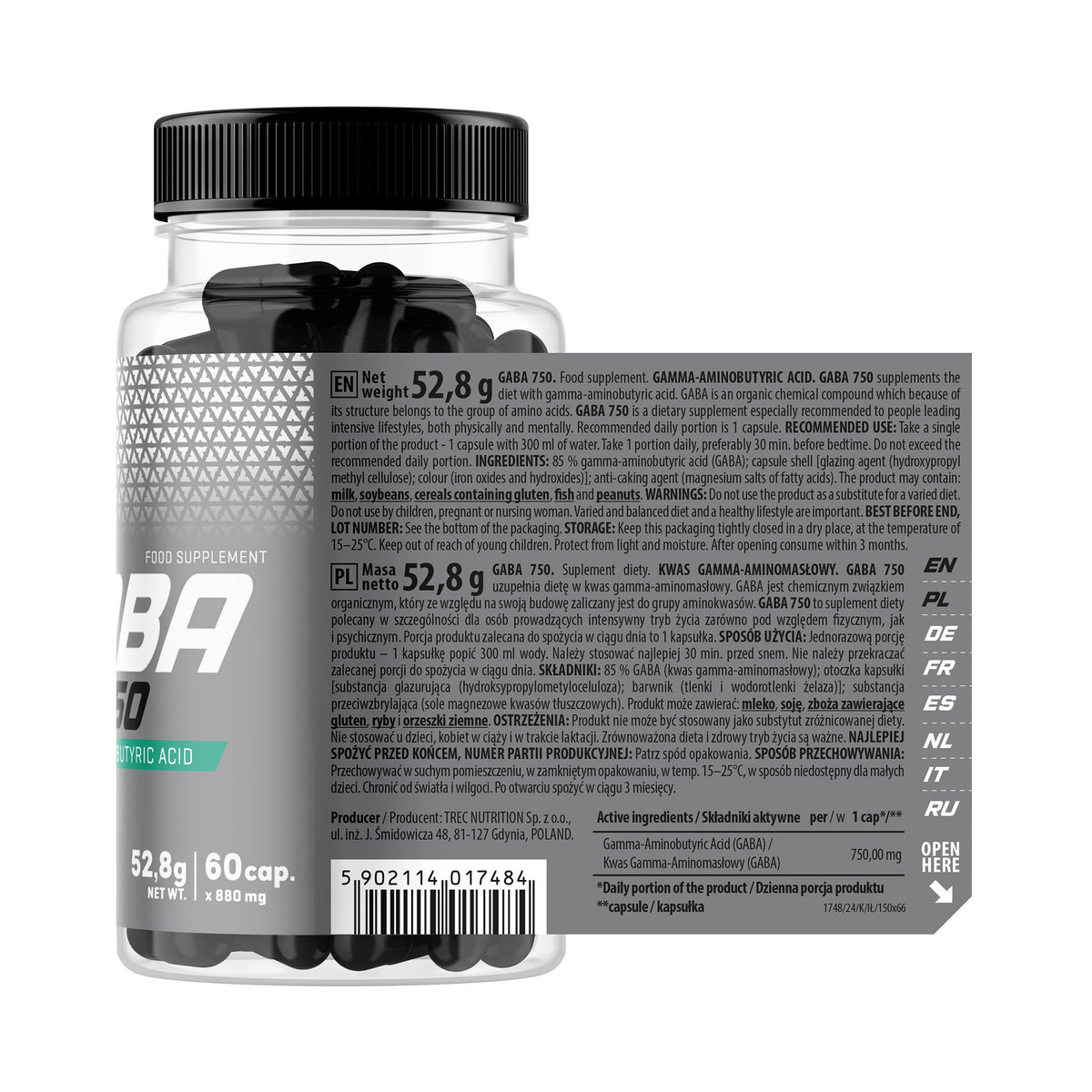GABA 750 Trec 60 Cápsulas | Ácido Gamma-Aminobutírico