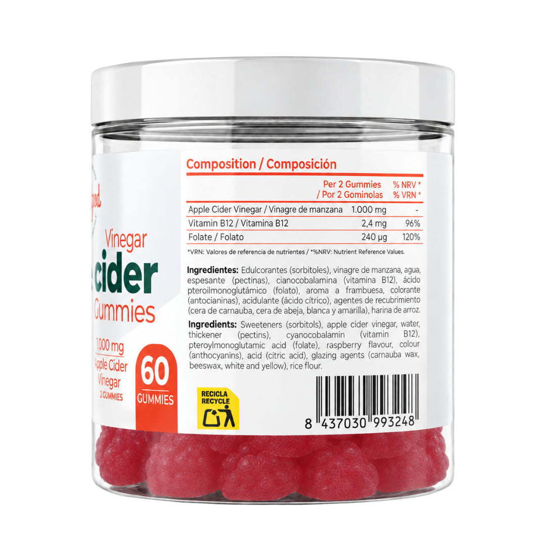 Gominolas de Vinagre de Manzana Frambuesa 60 Gummies | Torafood