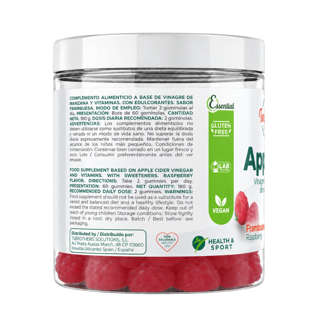 Gominolas de Vinagre de Manzana Frambuesa 60 Gummies | Torafood