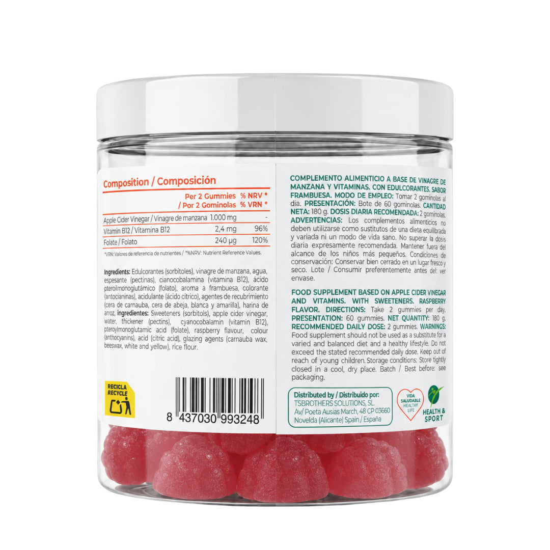 Gominolas de Vinagre de Manzana Frambuesa 60 Gummies | Torafood