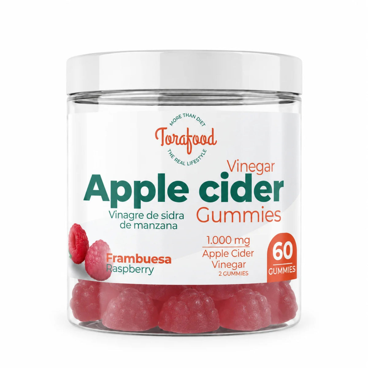 Gominolas de Vinagre de Manzana Frambuesa 60 Gummies | Torafood