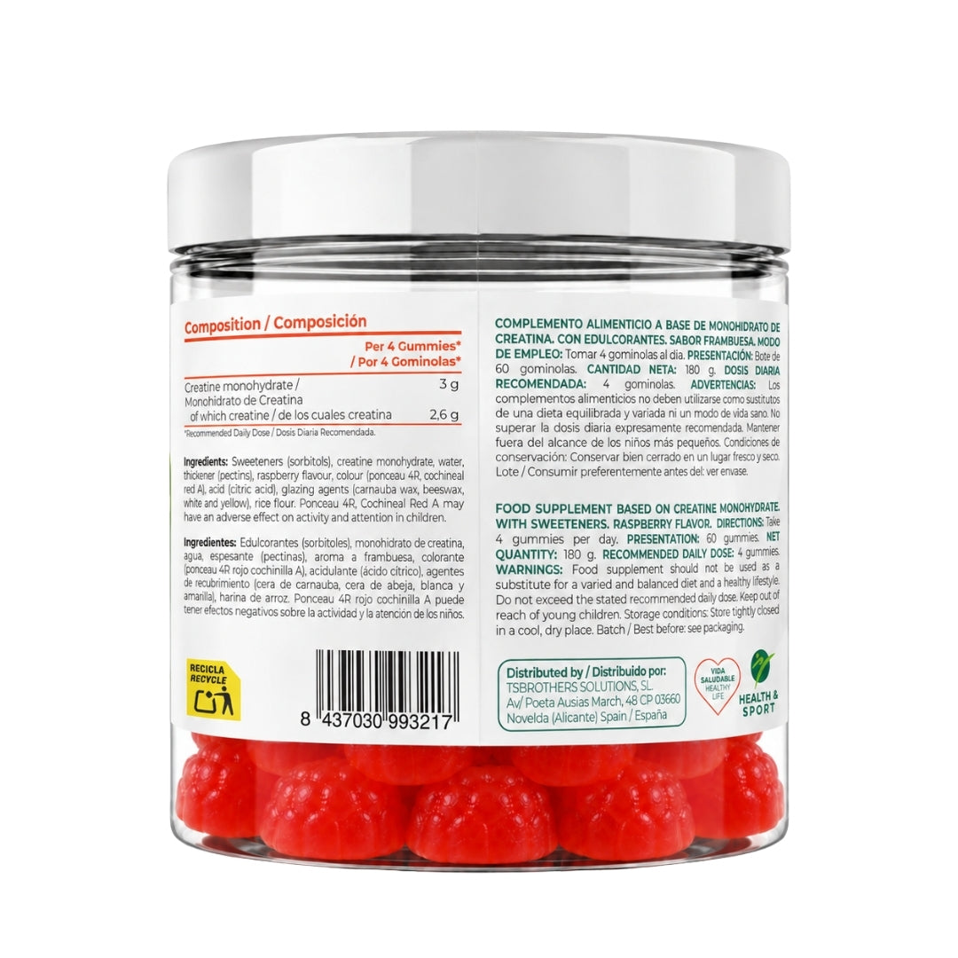 Gominolas de Creatina Frambuesa 60 Gummies | Torafood