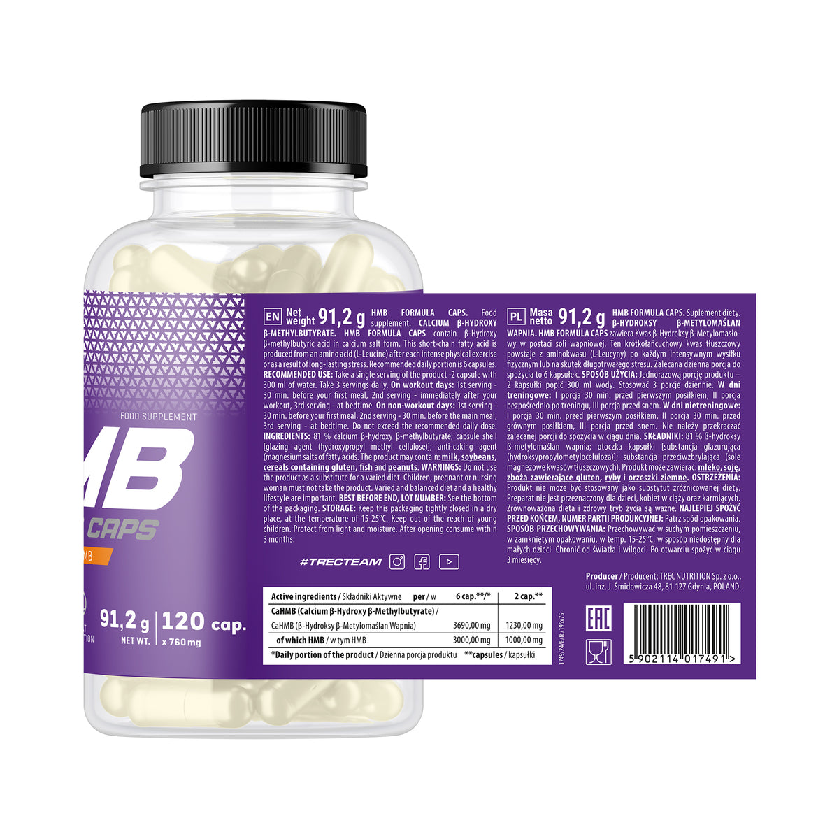 HMB Formula Trec 120 Cápsulas | Beta-Hidroxi Beta-Metilbutirato
