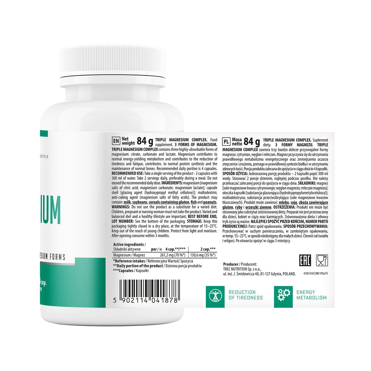 Triple Magnesium Trec 120 cápsulas | Complejo de Magnesio