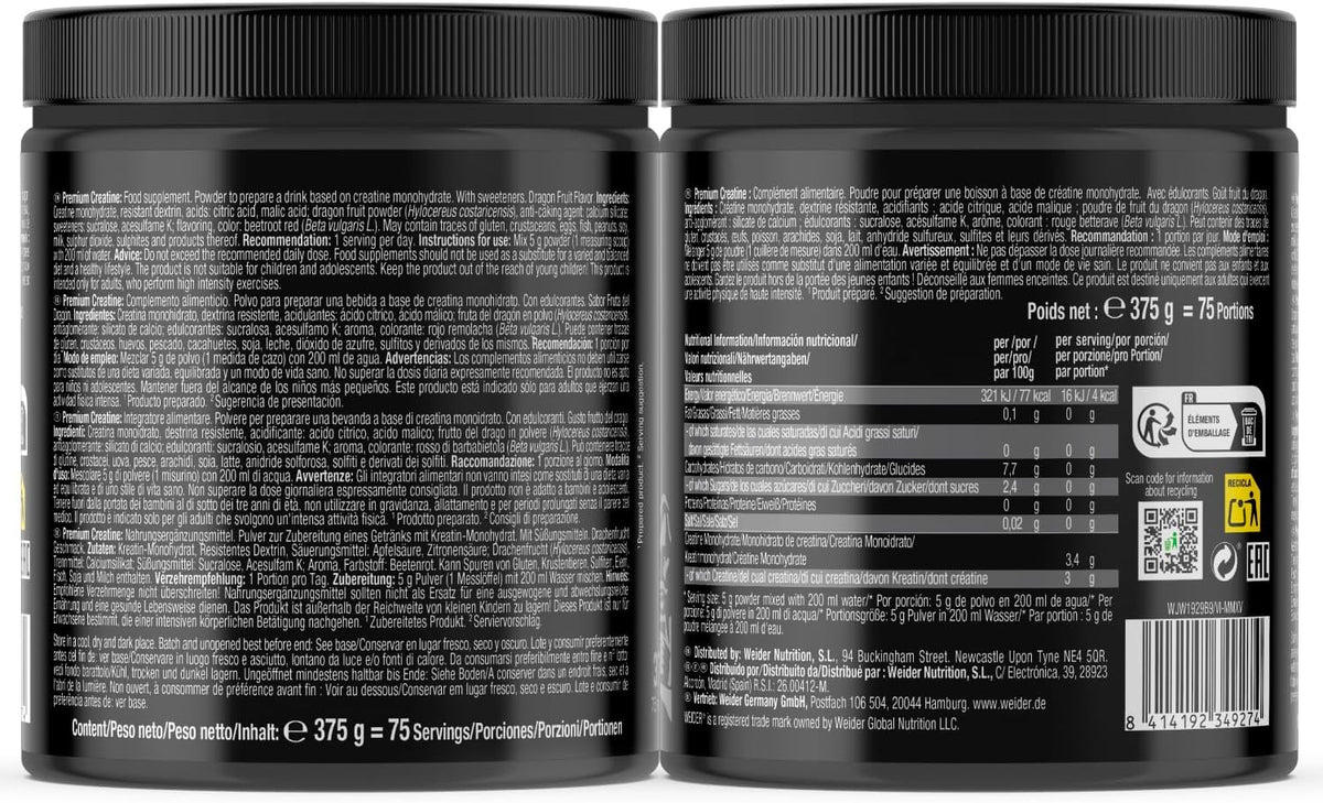 Weider Creatine Creapure 375 g | Creatina en Polvo Sabores