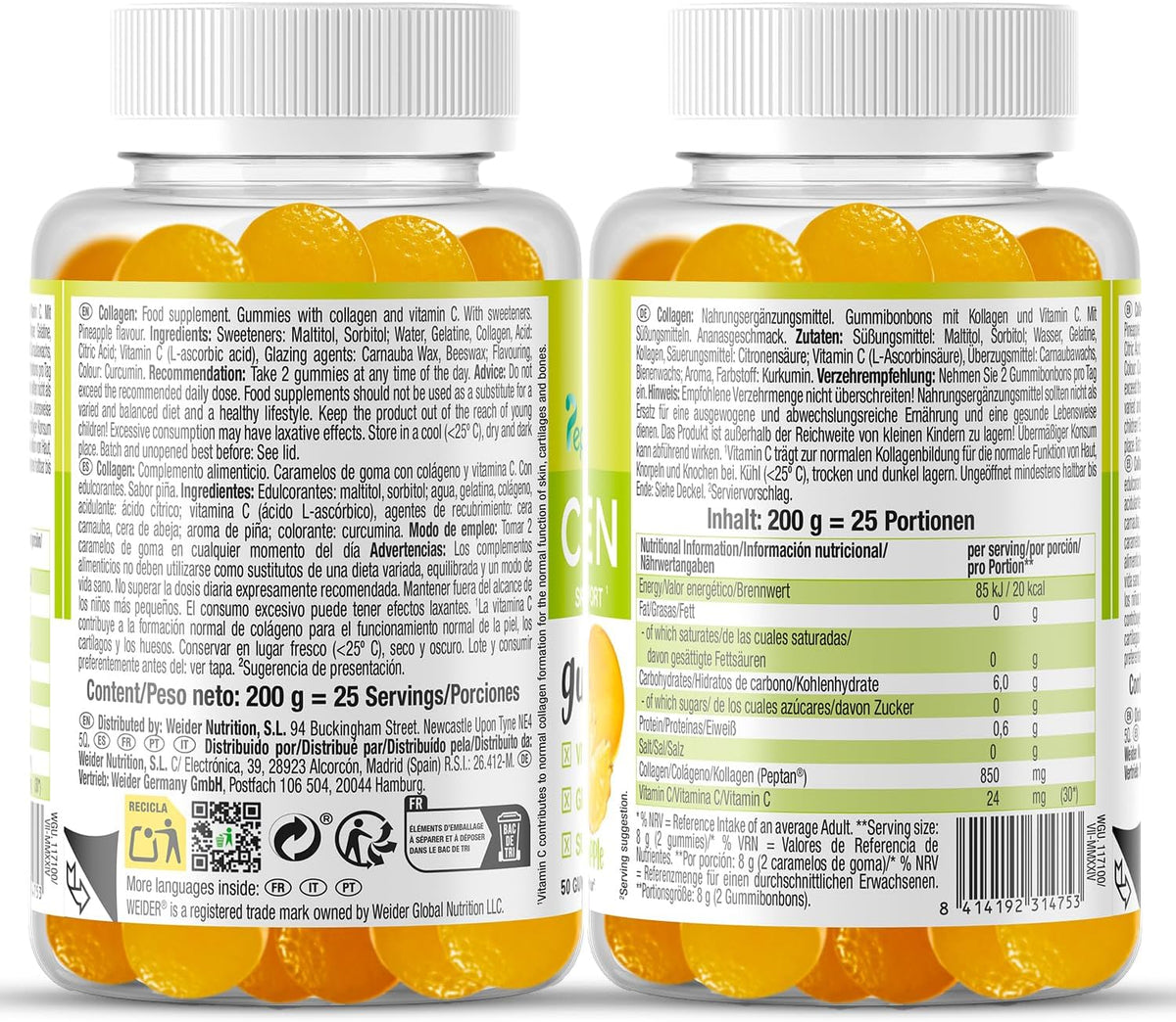 Weider Collagen Gummies Piña | 50 Gominolas