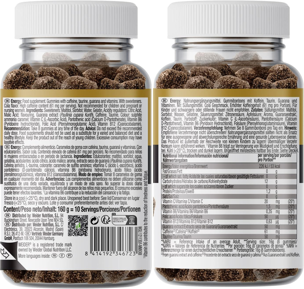 Weider Energy Caffeine Gummies Cola | 80 Gominolas