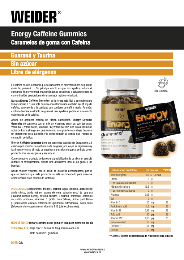Weider Energy Caffeine Gummies Cola | 80 Gominolas