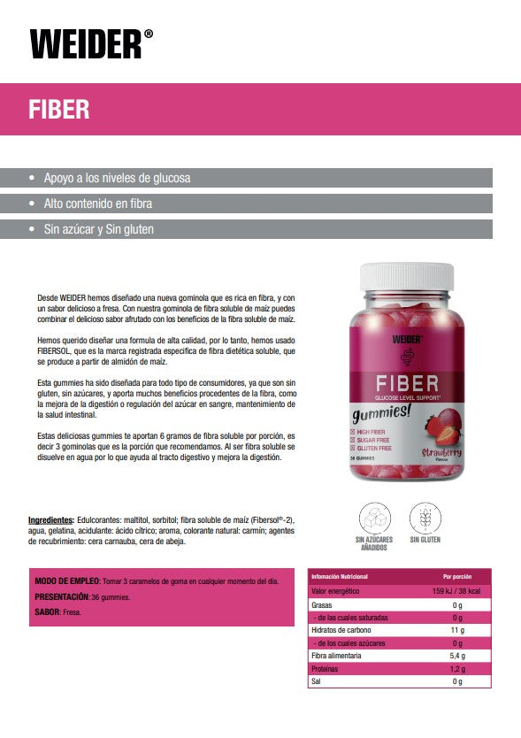 Weider Fiber Gummies Fresa | 36 Gominolas