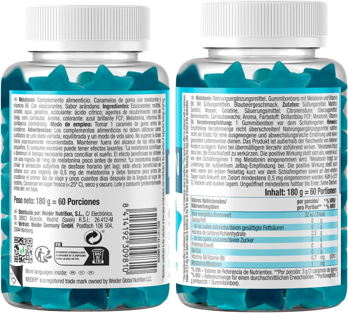 Weider Melatonina Gummies Fresa y Arándanos | 60 Gominolas