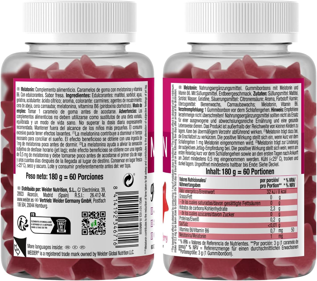 Weider Melatonina Gummies Fresa y Arándanos | 60 Gominolas