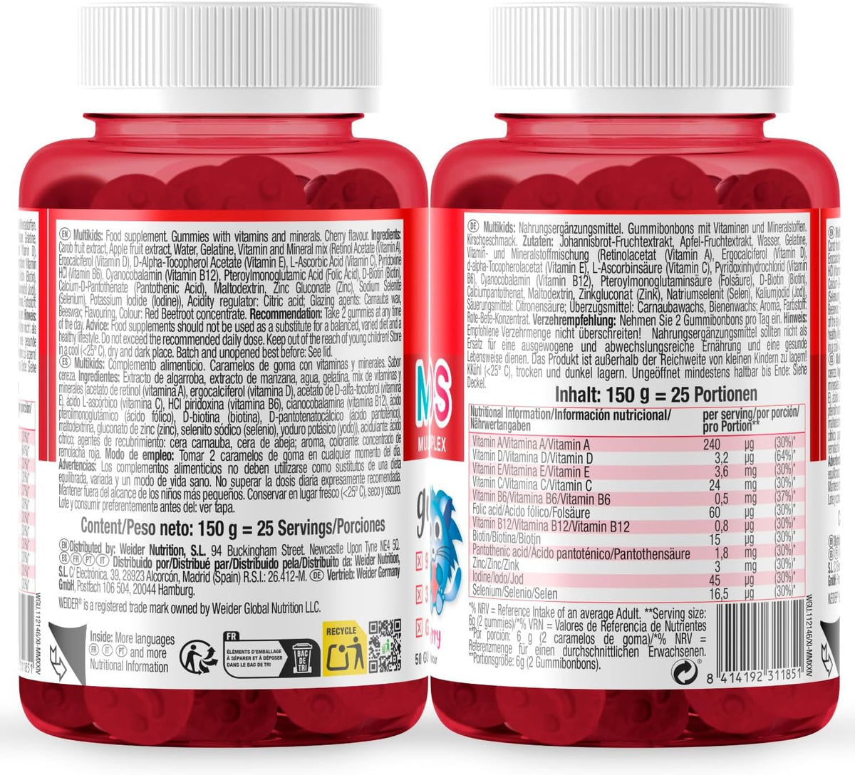 Weider Multikids Gummies Cereza | 50 Gominolas