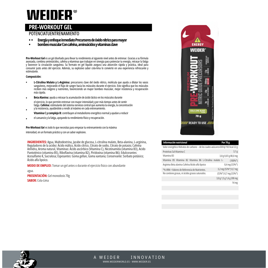 Weider Gel Pre Workout 70 g | Gel Energético Pre-Entrenamiento