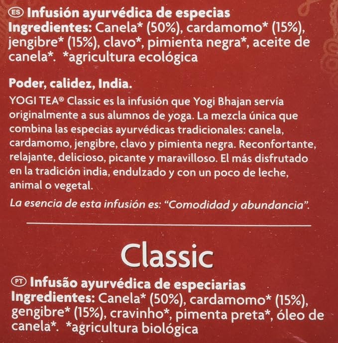 Yogi Tea Chai Classic 37,4g | 17 Bolsitas de Infusión