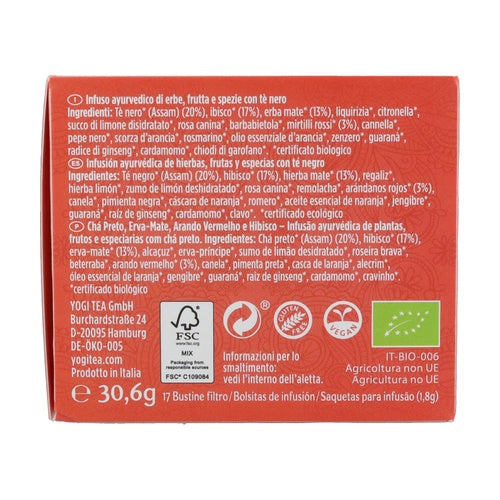 Yogi Tea Energía Positiva Arándanos Rojos Hibisco | 17 Bolsitas de Infusión