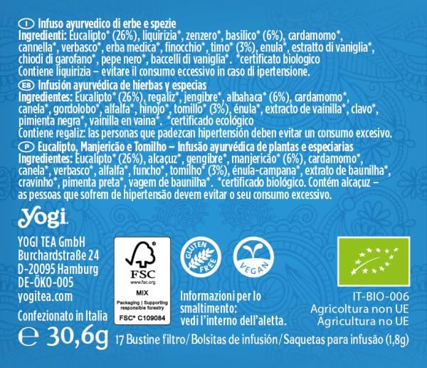 Yogi Tea Respiración 17 Bolsitas | Infusión Herbal 30,6 g