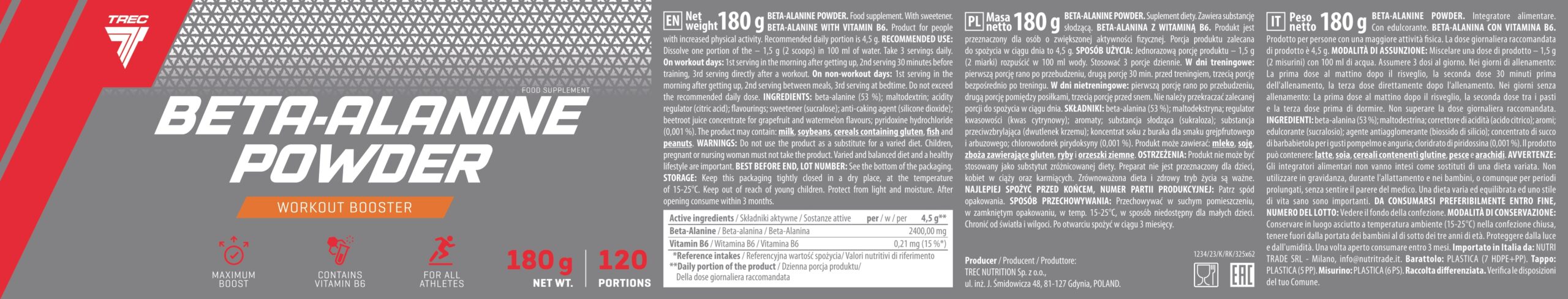 Beta Alanine Powder Trec 180 g Sandía | Beta-Alanina en Polvo - Imagen 3