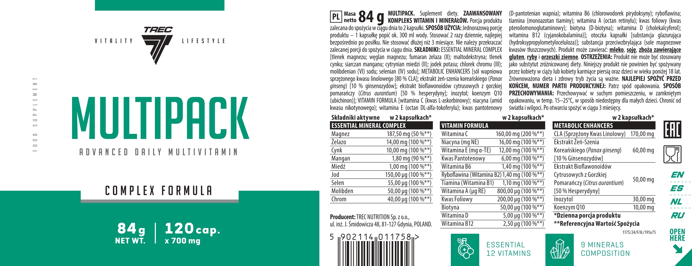 MultiPack Trec 120 cápsulas | Complejo Multivitamínico - Imagen 4