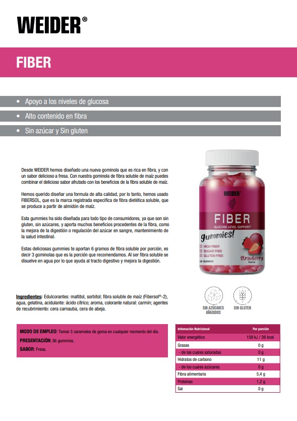 Weider Fiber Gummies Fresa | 36 Gominolas - Imagen 2