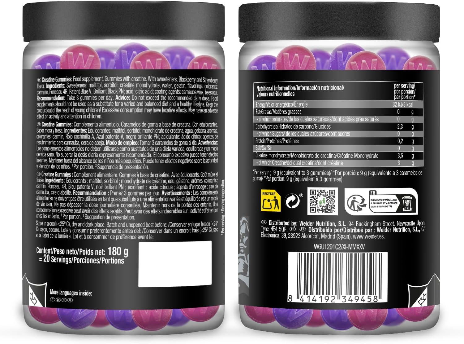 Weider Creatine Gummies Fresa-Mora | 60 Gominolas - Imagen 2